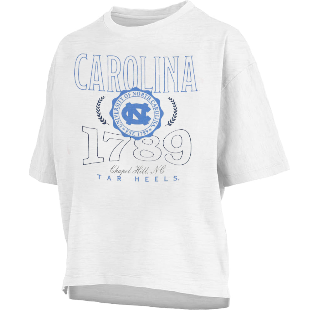 North Carolina Tar Heels "Clayton" - ShortSleeve Crew-Neck Waist-Length Oversized Slub Top