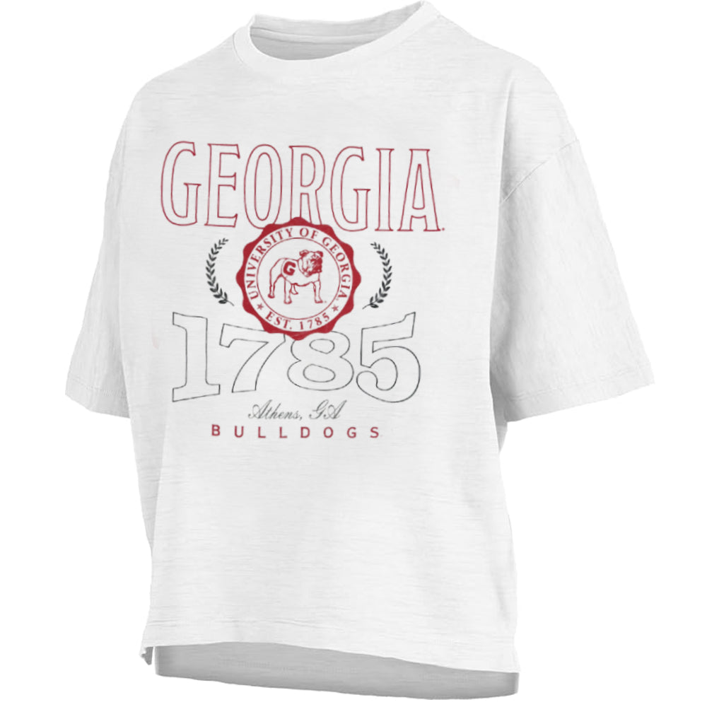 Georgia Bulldogs  "Clayton" - Short-Sleeve Crew-Neck Waist-Length Oversized Slub Top