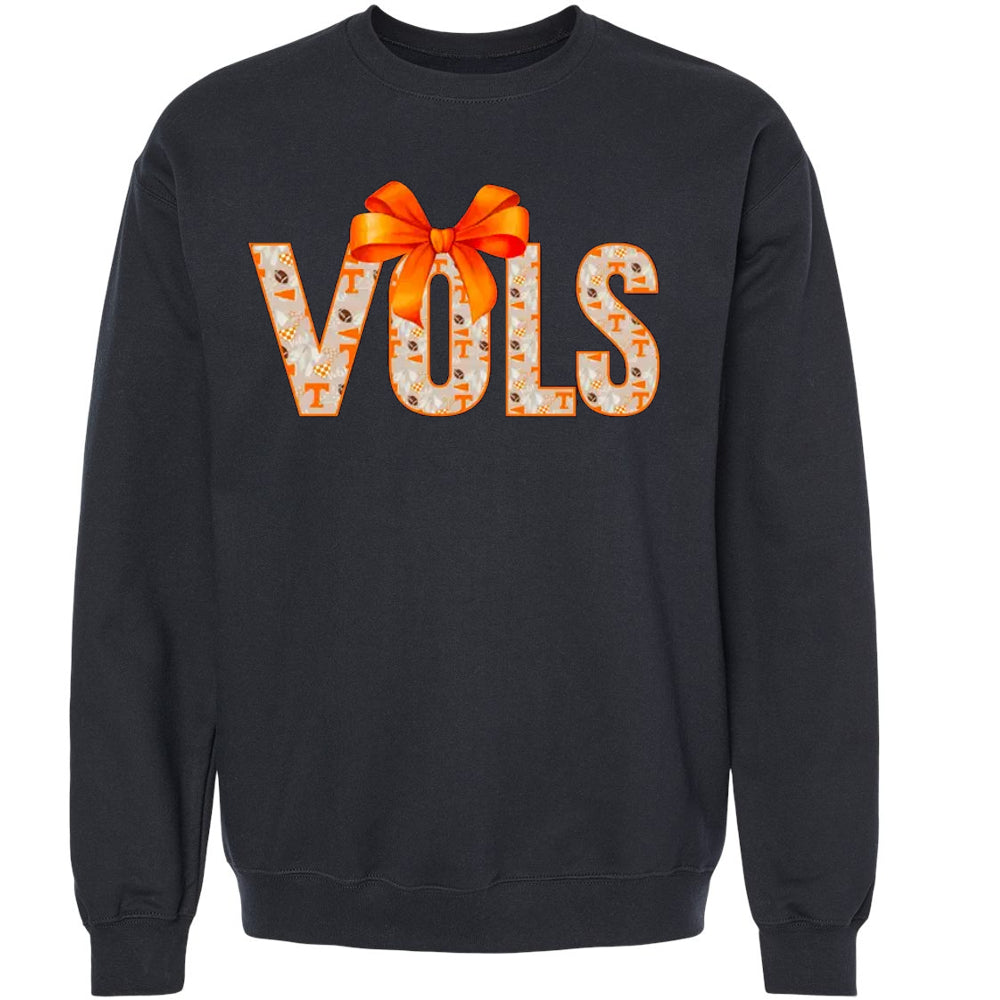 Tennessee Volunteers - Preppy Tennessee Vols Football Coquette Bow Black Sweatshirt