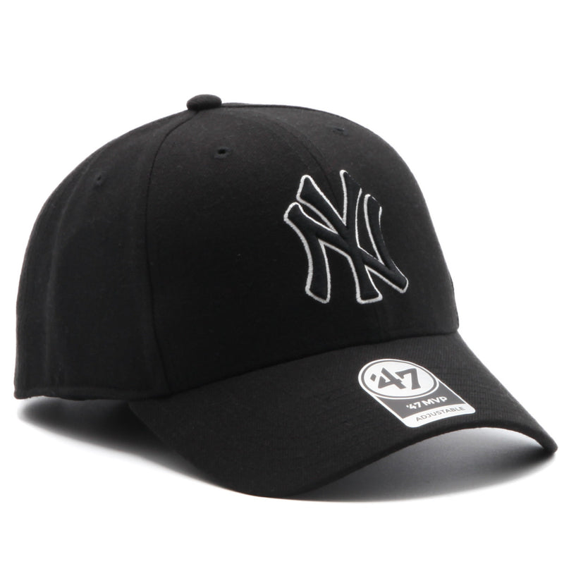 New York Yankees - MVP Snapback Wool All Black MLB Hat, 47 Brand