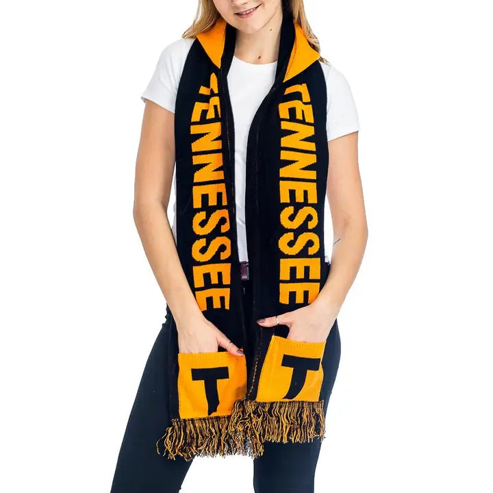 Tennessee Hooded and Fringed Winter Scarf with Pockets