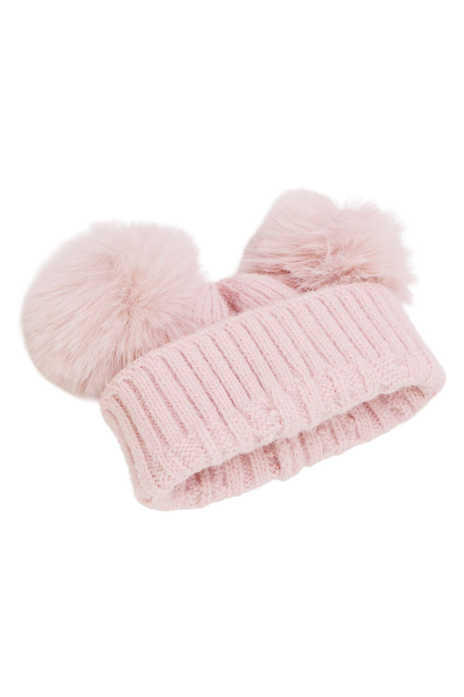 Toddlers Cable Knitted Double Pom Pom Beanie