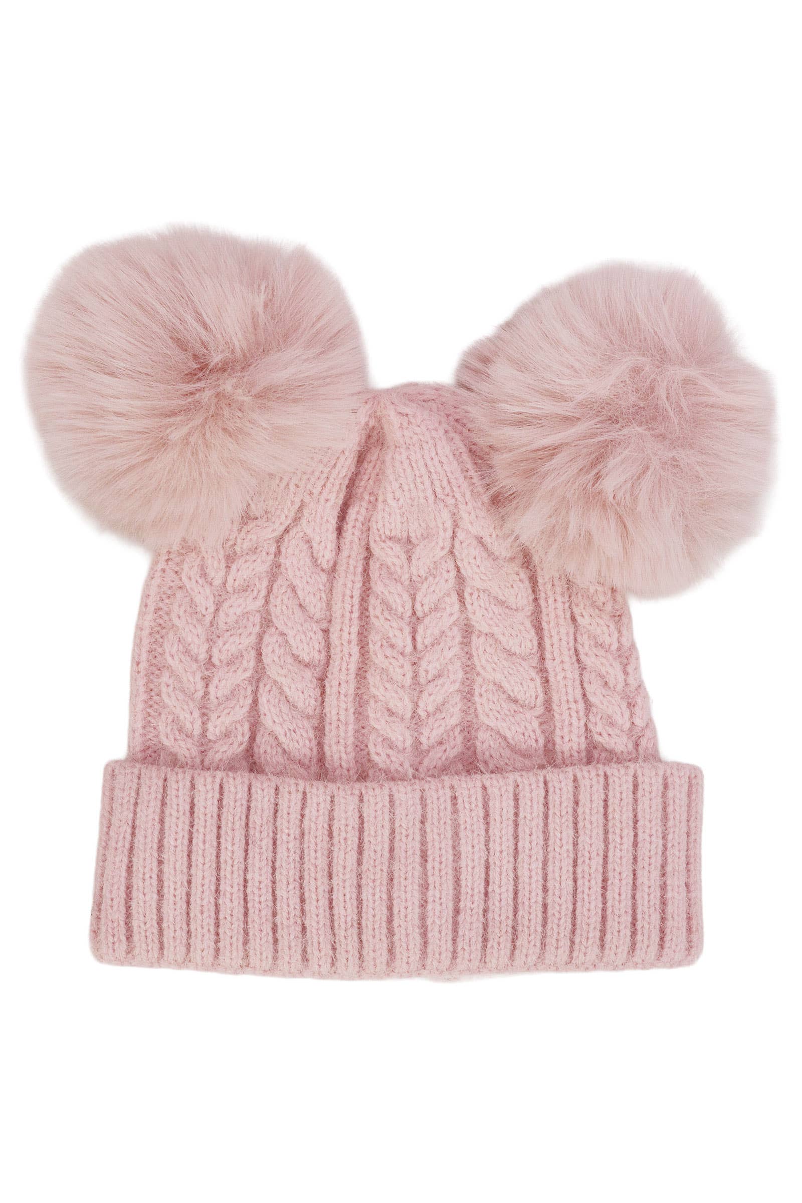 Toddlers Cable Knitted Double Pom Pom Beanie