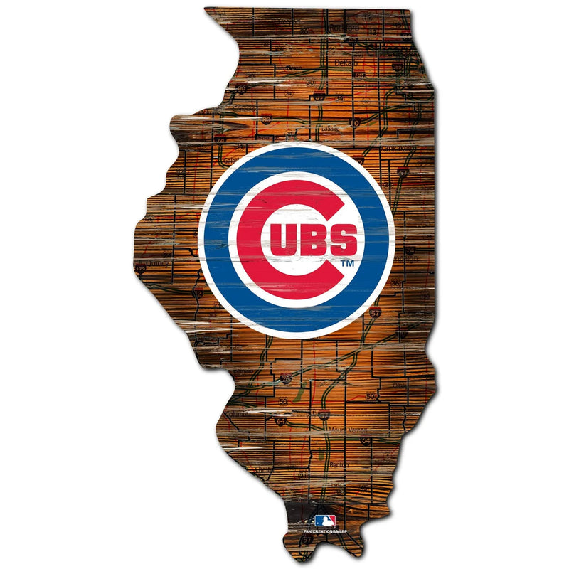 Chicago Cubs - Distressed State With Logo Cutout Sign