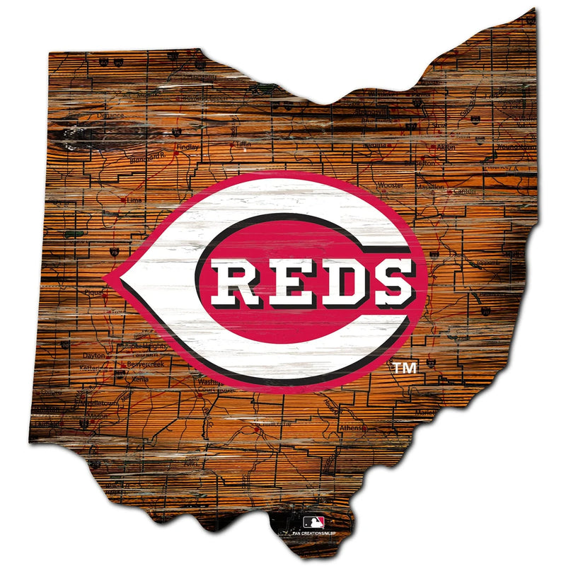 Cincinnati Reds - Distressed State With Logo Cutout Sign