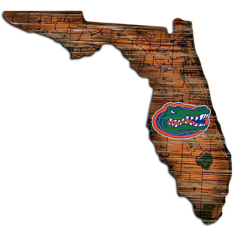 Florida Gators - Distressed State With Logo Cutout Sign