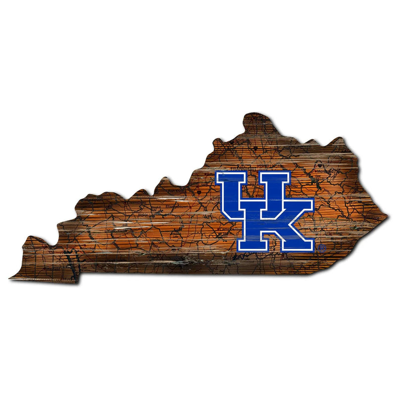 Kentucky Wildcats - Distressed State With Logo Cutout Sign