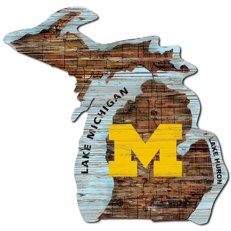 University of Michigan State - Distressed State With Logo Cutout Sign