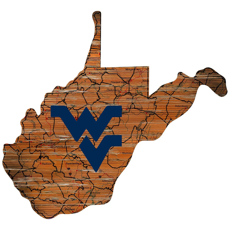 West Virginia Mountaineers - Distressed State With Logo Cutout Sign