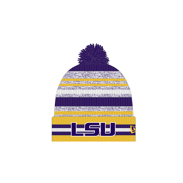 LSU Tigers - Knit Repeat D3 Louting Hat with Pom, New Era