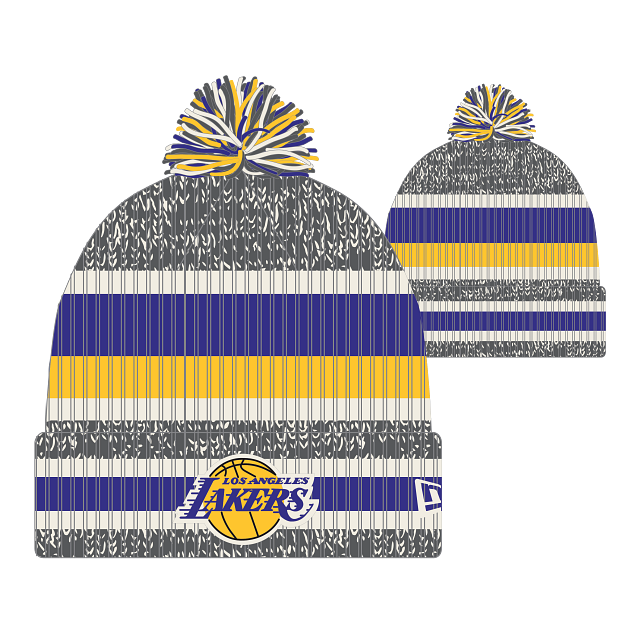 Los Angeles Lakers - NBA Stripe Cuffed Knit Hat with Pom, New Era
