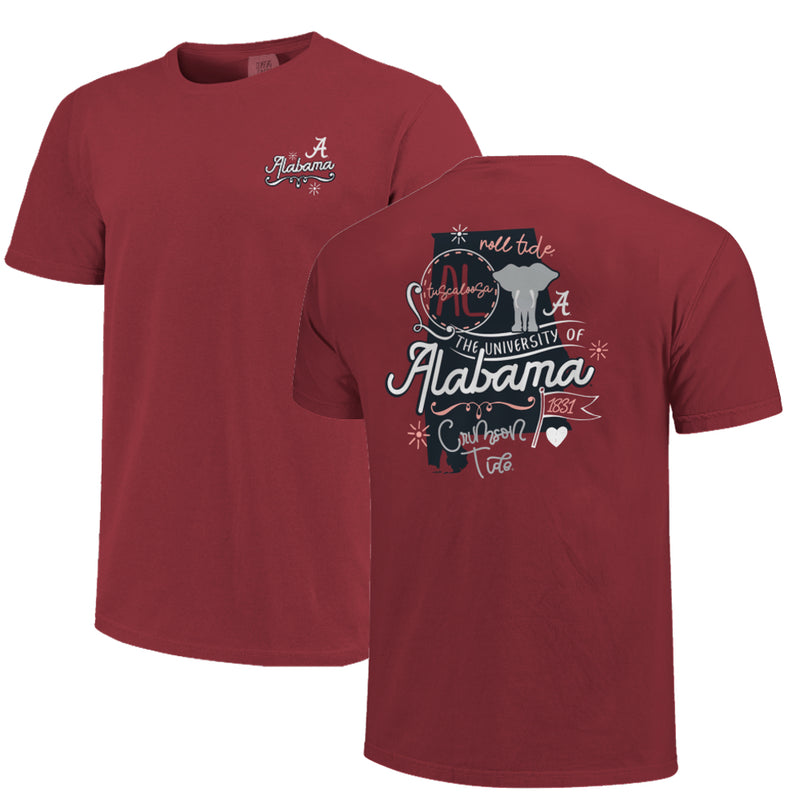 Alabama Crimson Tide - State Doodles Comfort Color Short Sleeve T-Shirt