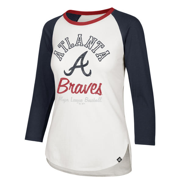 MLB Atlanta Braves Arch Script Splitter Women's Raglan 3/4 Long Sleeve