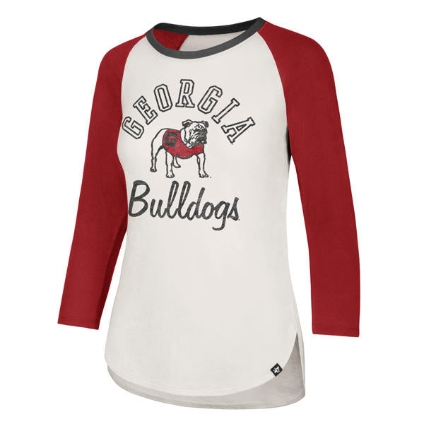 Georgia Bulldogs Sandstone Arch Script Splitter Reglan 3/4 Long Sleve T-Shirt