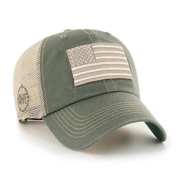 Operation Hat Trick (OHT) - American Flag Moss Green Clean Up Hat, 47 Brand