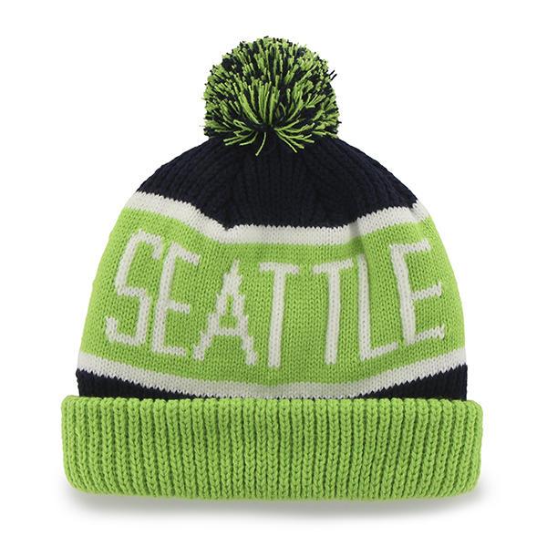 Seattle Seahawks Navy Calgary Cuffed Pom Knit Beanie Hat