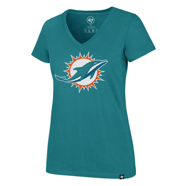 Miami Dolphins Women's Aqua Primary Logo V-Neck T-Shirt