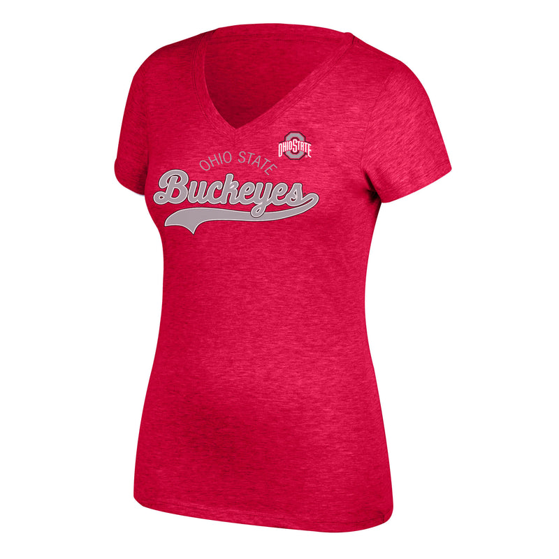 Women's Scarlet Ohio State Buckeyes Script V-Neck T-Shirt
