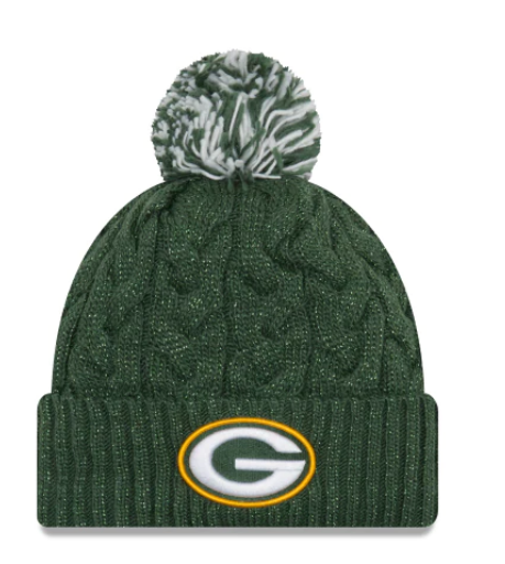 Green Bay Packers - One Size Cable Knit Beanie with Pom, New Era