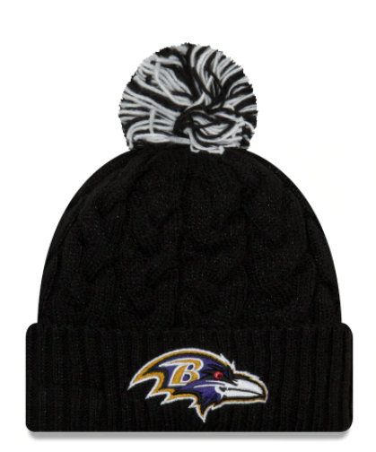 Baltimore Ravens - One Size Cable Knit Beanie with Pom, New Era