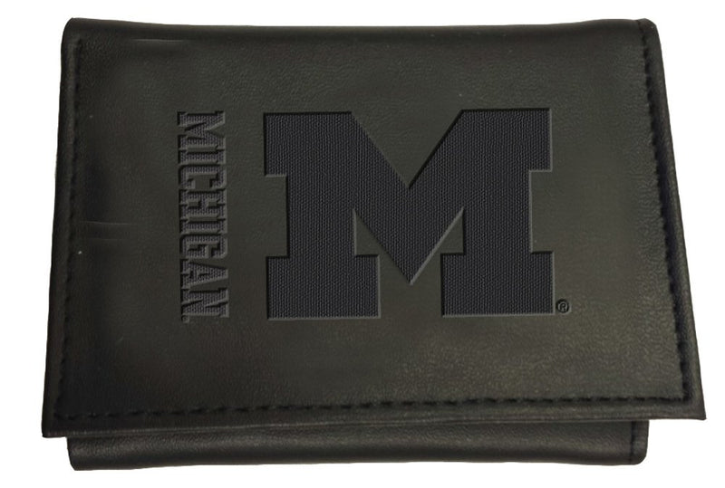 Michigan Wolverines Black Leather Tri-Fold Wallet