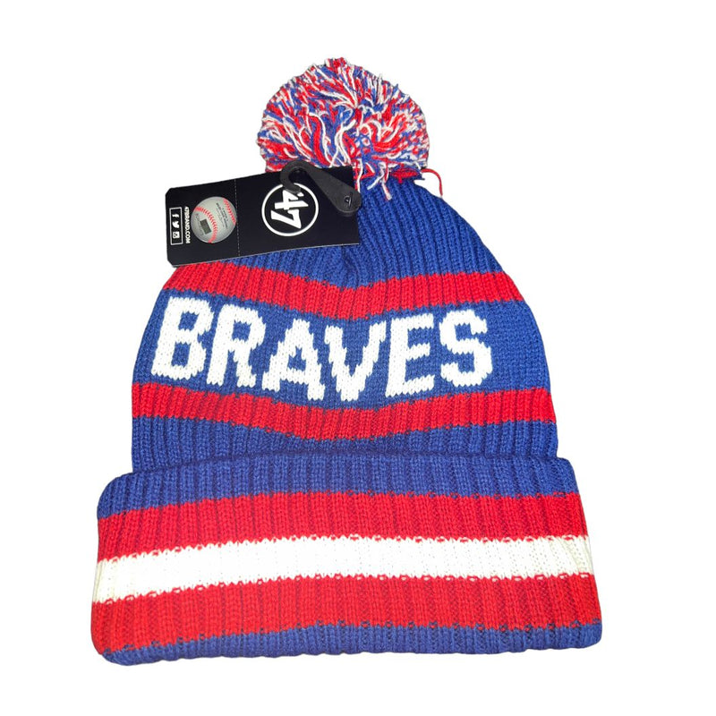 Atlanta Braves - Coopertown Royal Bering Cuff Knit Beanie with Pom, 47 Brand