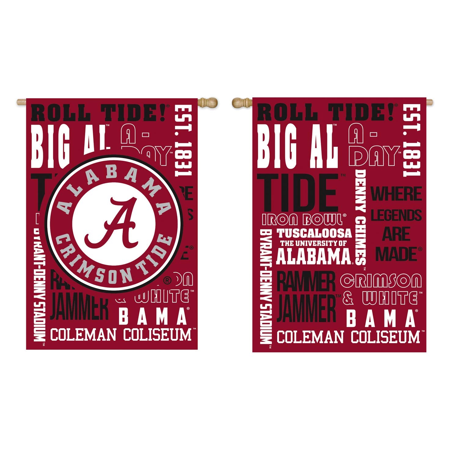 Team Sports America NCAA Embossed Suede Garden Flags Alabama Crimson Tide Red