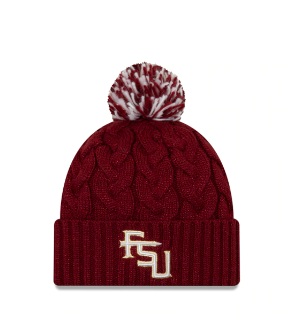 Florida State Seminoles - One Size Cozy Cable Knit Beanie with Pom, New Era