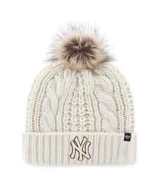 New York Yankees - White Woman Meeko Knit Cuff with Pom, 47 Brand