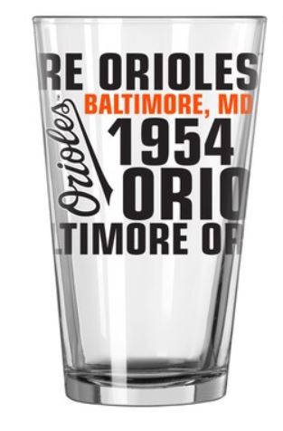 Baltimore Orioles Baseball Pint Glass