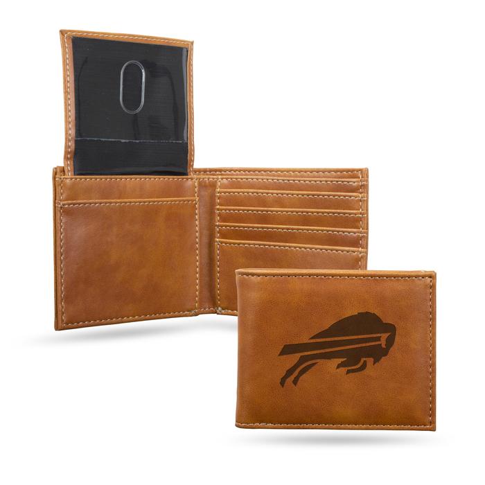 Buffalo Bills - Laser Engraved Brown Billfold Wallet