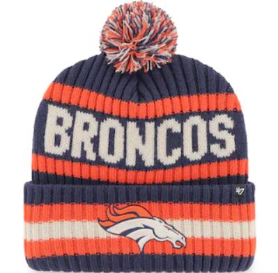 Denver Broncos Light Navy Bering 47 Cuff Knit Beanie Hat with Pom