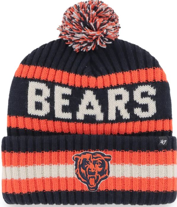 Chicago Bears Navy Bering 47 Cuff Knit Beanie Hat with Pom 