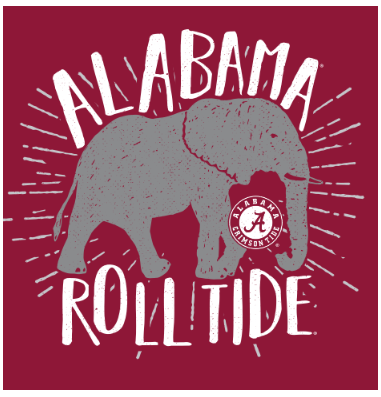 Alabama Crimson Tide Type Lined Mascot Silhouette Basic Short Sleeve T-Shirt