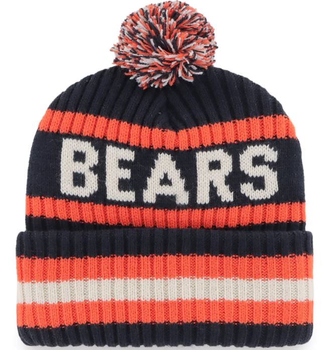 Chicago Bears Navy Bering 47 Cuff Knit Beanie Hat with Pom 