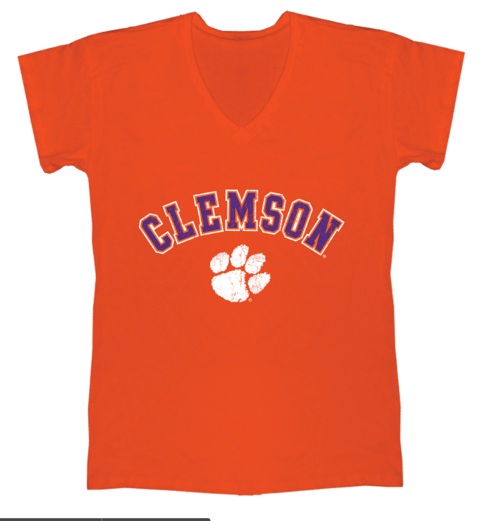 Clemson Tigers Logo Women's V-Neck T-Shirt Orange