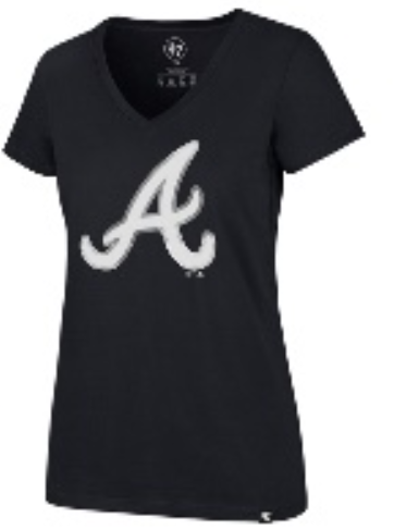 Atlanta Braves Navy Team Color Primary Logo V-Neck T-Shirt