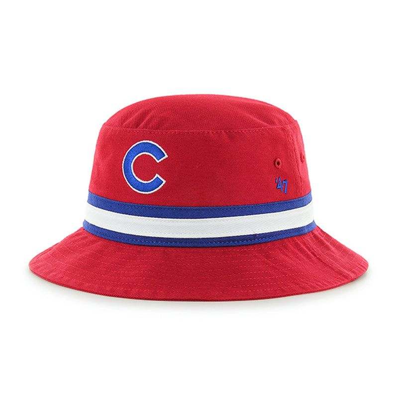 Chicago Cubs - Bright Red Striped Bucket Hat, 47 Brand