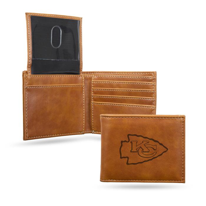 Kansas City Chiefs - Laser Engraved Brown Billfold Wallet