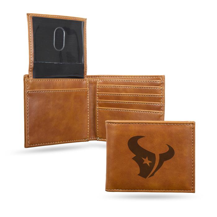 Houston Texans - Laser Engraved Brown Billfold Wallet