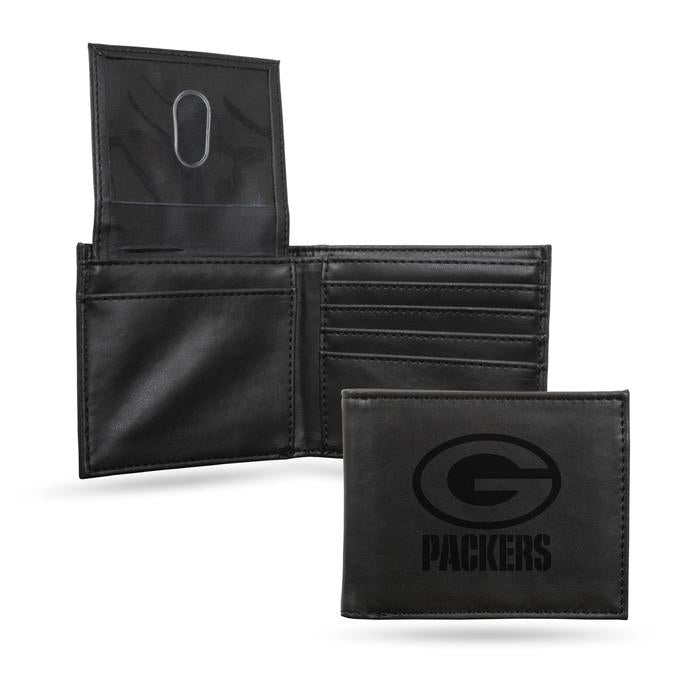 Green Bay Packers Laser Engraved Black Billfold Wallet