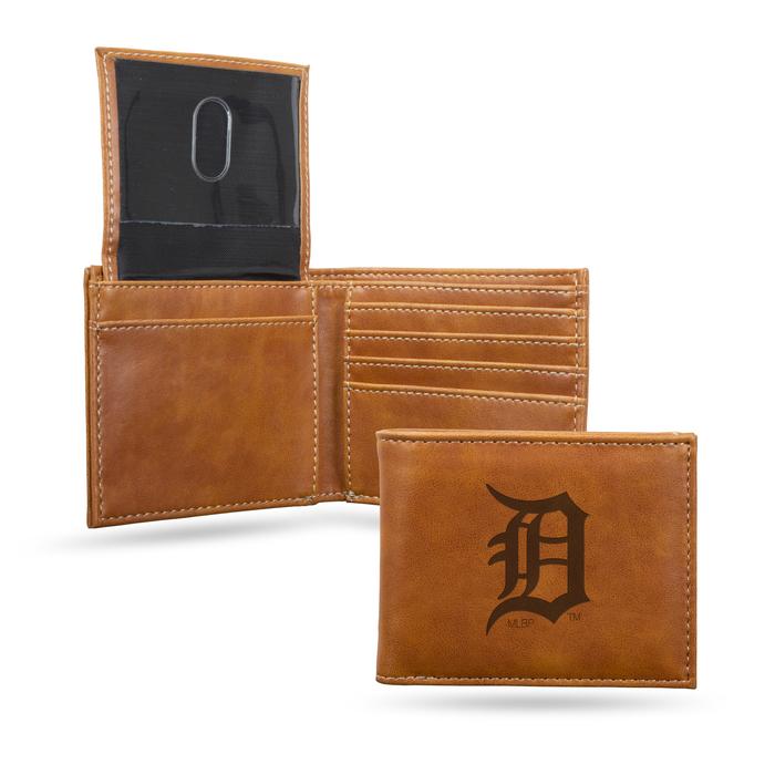 Detroit Tigers Laser Engraved Brown Billfold Wallet
