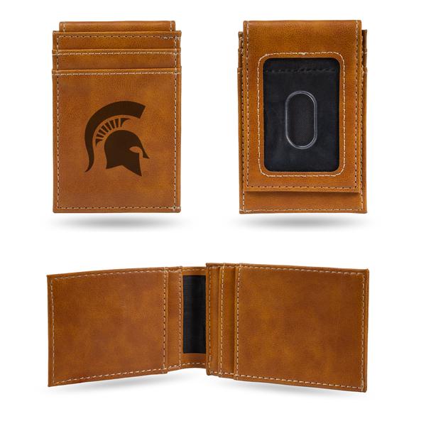 Michigan State Spartans - Laser Engraved Brown Front Pocket Wallet