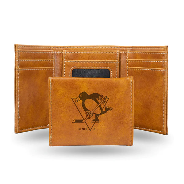 Pittsburgh Penguins - NHL Laser Engraved Brown Trifold Wallet