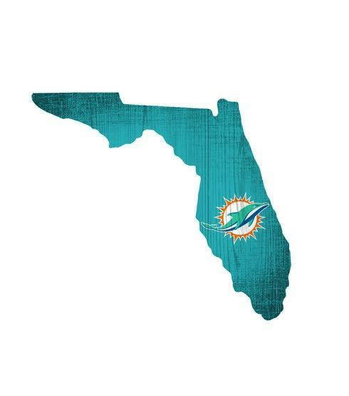 Miami Dolphins - Team Color State Cutout Wooden Sign