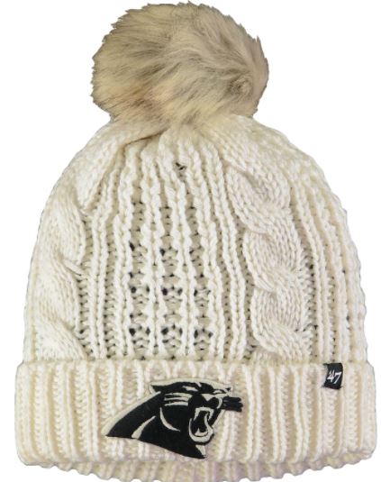 Carolina Panthers - White Meeko Cuff Knit Womens Beanie Hat with Pom, 47 Brand