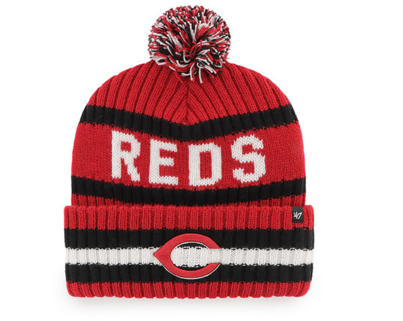 Cincinnati Red - Red Bering Cuff Knit Beanie with Pom, 47 Brand