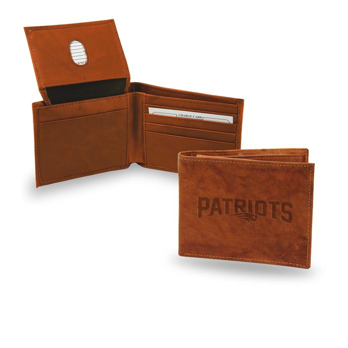 New England Patriots - Genuine Leather Embossed Pecan Billfold Wallet
