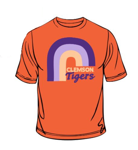 Clemson Tigers - Rainbow & Retro Type Orange T-Shirt