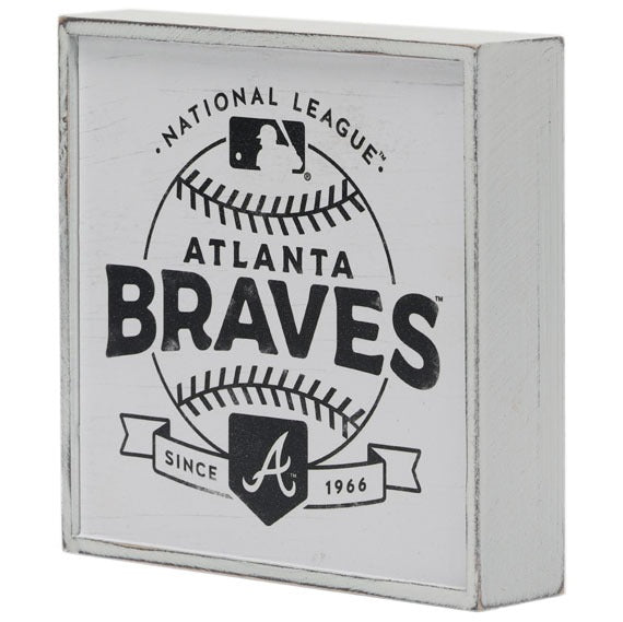 Atlanta Braves - Black & White MDF Block Wall Art